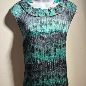 Kasper Teal Grey Chevron Blouse